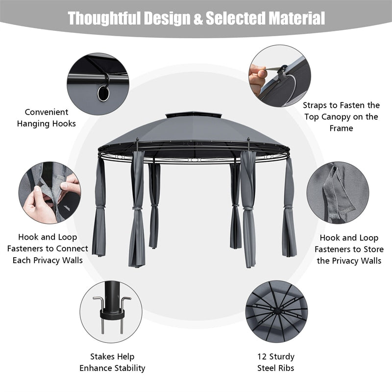 11.5' Round Patio Gazebo Heavy Duty Outdoor 2-Tier Dome Gazebo with Removable Side Curtains & Double Roof