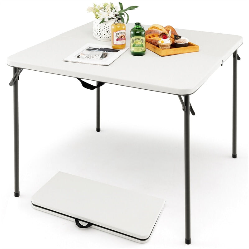 34" Square Folding Card Table Portable HDPE Outdoor Picnic Dining Table with Metal Frame & Carry Straps