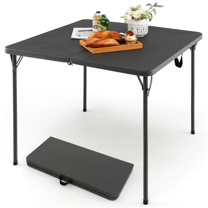 34" Square Folding Card Table Portable HDPE Outdoor Picnic Dining Table with Metal Frame & Carry Straps