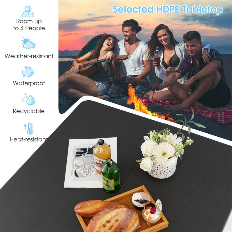 34" Square Folding Card Table Portable HDPE Outdoor Picnic Dining Table with Metal Frame & Carry Straps