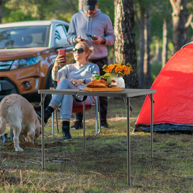 34" Square Folding Card Table Portable HDPE Outdoor Picnic Dining Table with Metal Frame & Carry Straps