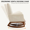 High Back Upholstered Rocking Chair Modern Fabric Nursery Glider Rocker with Wood Base & Side Pocket