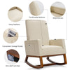 High Back Upholstered Rocking Chair Modern Fabric Nursery Glider Rocker with Wood Base & Side Pocket