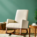 High Back Upholstered Rocking Chair Modern Fabric Nursery Glider Rocker with Wood Base & Side Pocket