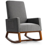 High Back Upholstered Rocking Chair Modern Fabric Nursery Glider Rocker with Wood Base & Side Pocket