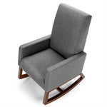 High Back Upholstered Rocking Chair Modern Fabric Nursery Glider Rocker with Wood Base & Side Pocket