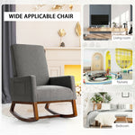 High Back Upholstered Rocking Chair Modern Fabric Nursery Glider Rocker with Wood Base & Side Pocket