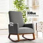 High Back Upholstered Rocking Chair Modern Fabric Nursery Glider Rocker with Wood Base & Side Pocket