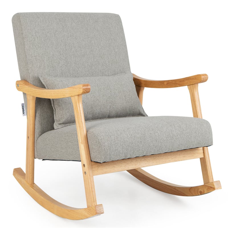 Upholstered Rocking Chair Modern Rocker Rubber Wood Frame with Padded Pillow for Living Room Bedroom Office