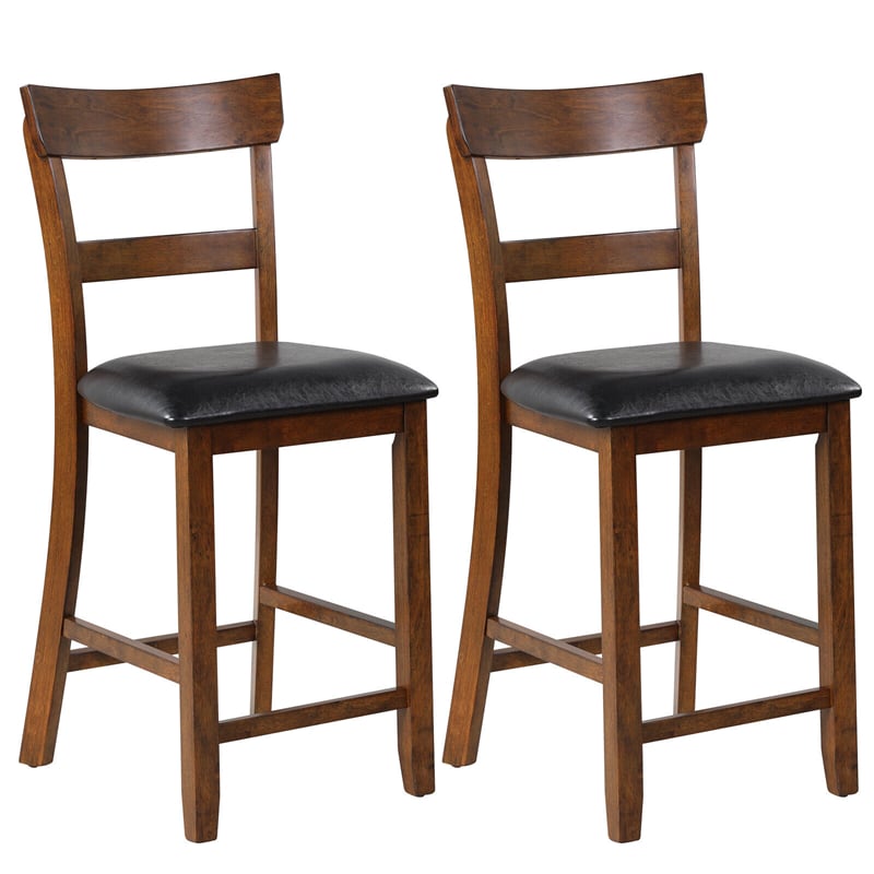 Counter Height Bar Stools Set of 2, Farmhouse 25.5" Rubber Wood High Dining Chairs Counter Stools with Backs & Leather Cushions for Kitchen Bistro