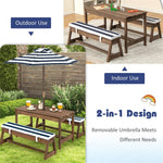 Wooden Kids Picnic Table Bench Set Children Outdoor Activity Table with Cushions & Height Adjustable Umbrella