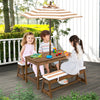 Wooden Kids Picnic Table Bench Set Children Outdoor Activity Table with Cushions & Height Adjustable Umbrella