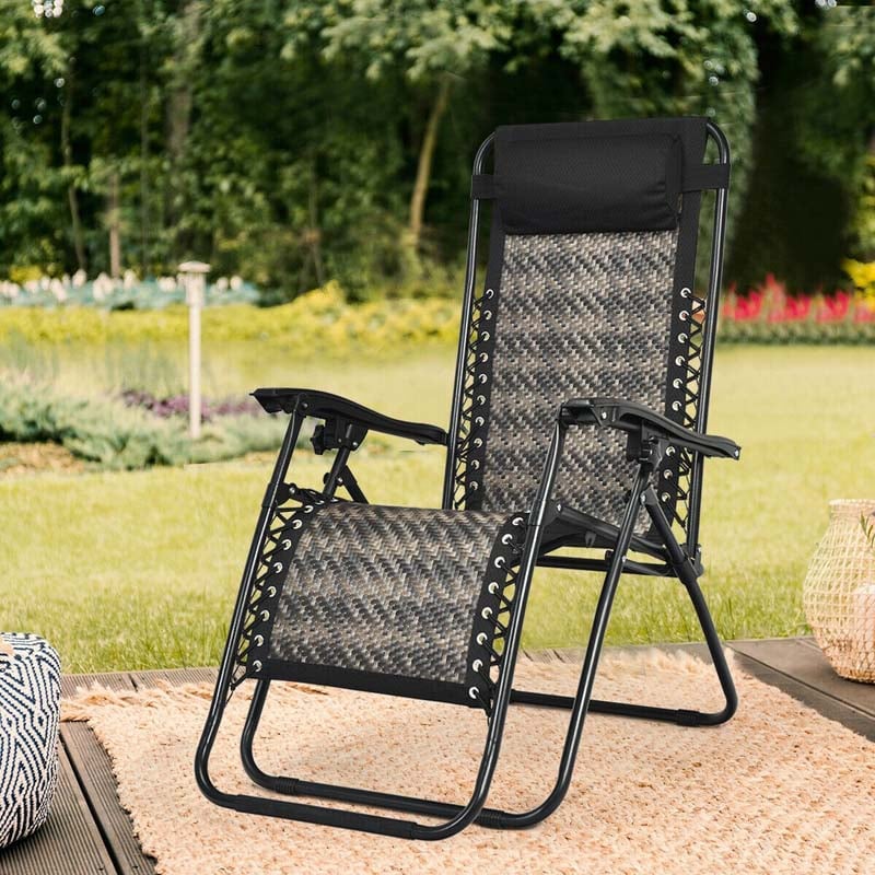 Folding Patio Rattan Zero Gravity Lounge Chair Recliner