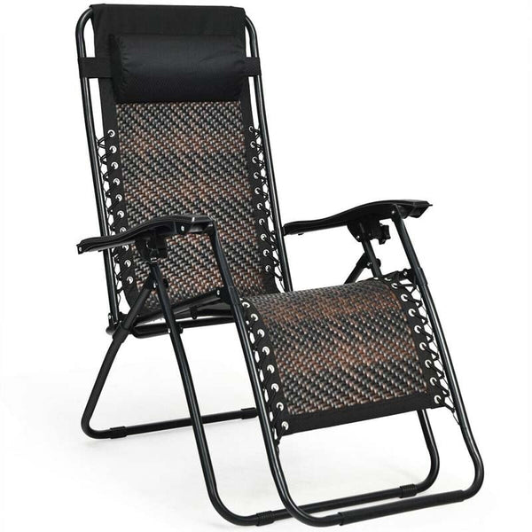 Folding Patio Rattan Zero Gravity Lounge Chair Recliner