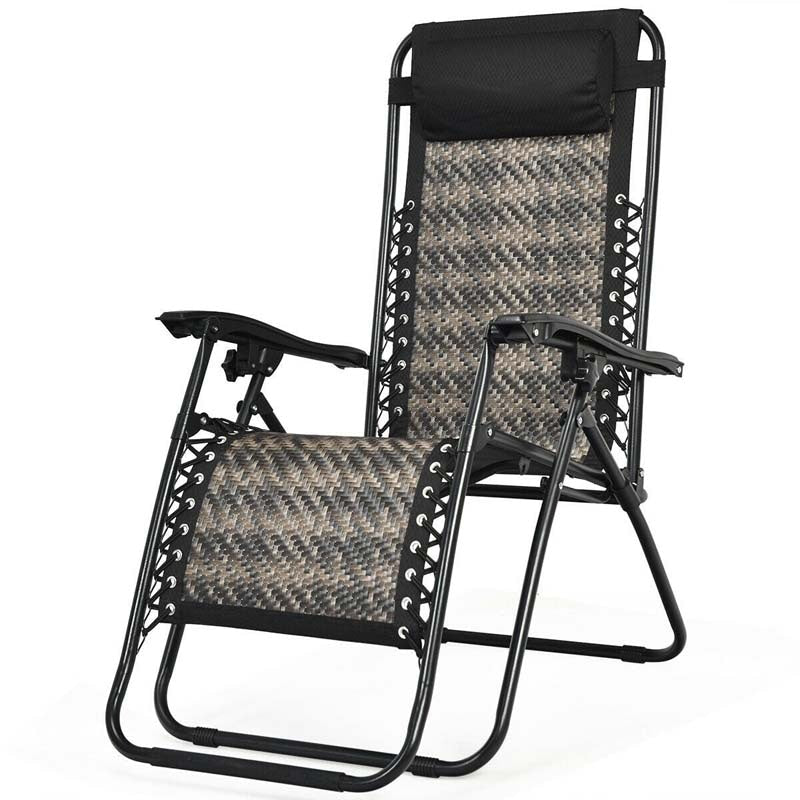 Folding Patio Rattan Zero Gravity Lounge Chair Recliner