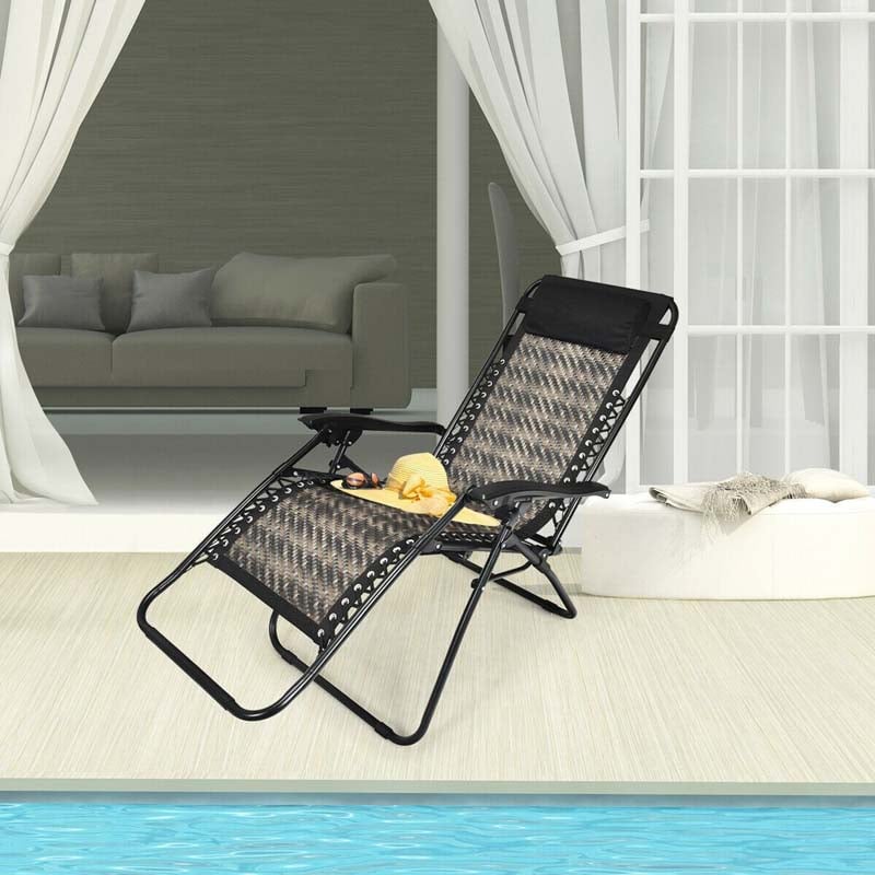 Folding Patio Rattan Zero Gravity Lounge Chair Recliner