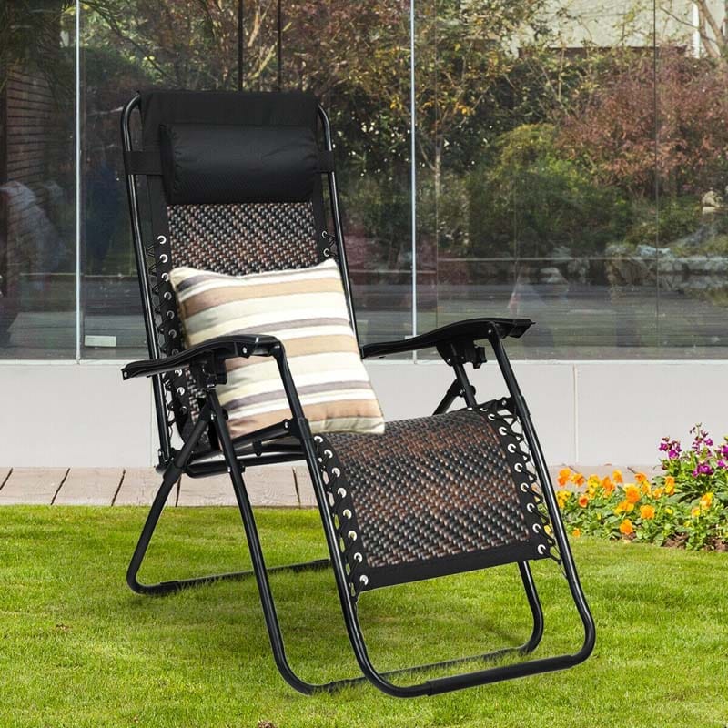 Folding Patio Rattan Zero Gravity Lounge Chair Recliner